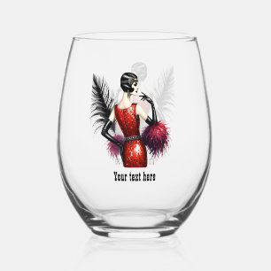 Elegant Art Deco lady customisable Stemless Wine Glass