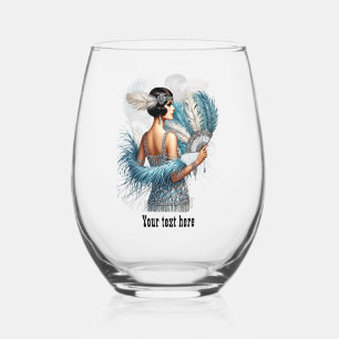 Elegant Art Deco lady customisable Stemless Wine Glass