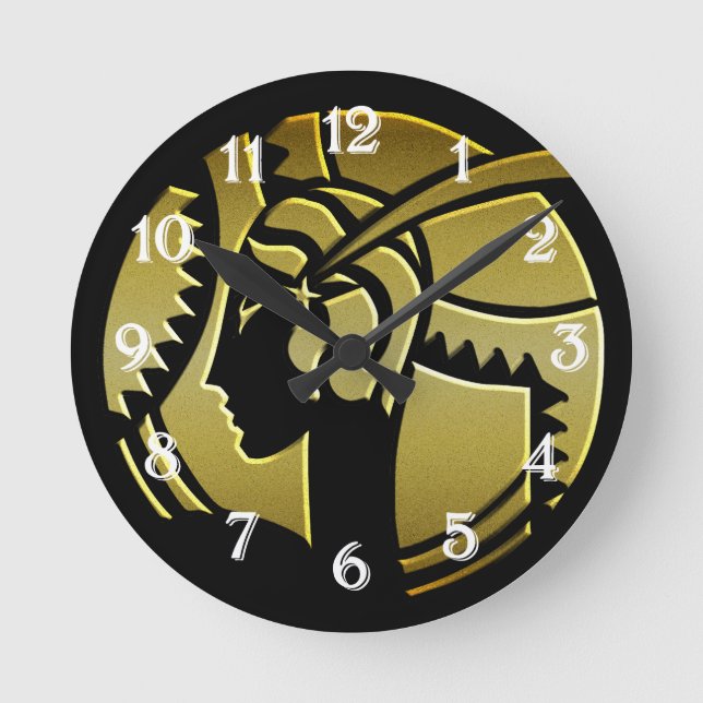 Elegant Art Deco Lady in Gold Vintage Round Clock (Front)