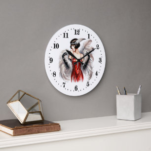 Elegant Art Deco lady Large Clock