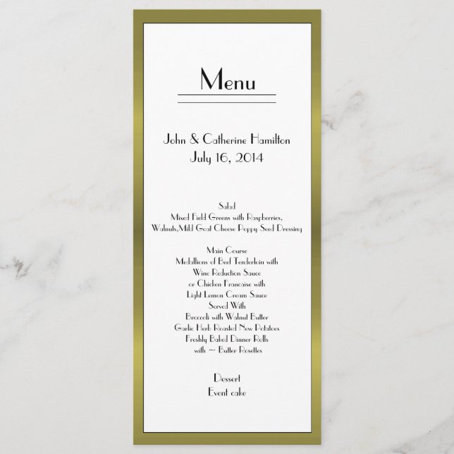 Elegant Art Deco Look Wedding Table Menu (Front)