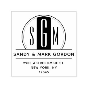 Elegant Art Deco Monogram Circle Return Address Self-inking Stamp