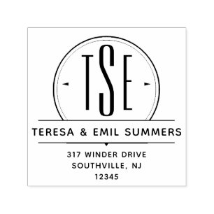 Elegant Art Deco Monogram Circle Return Address Self-inking Stamp