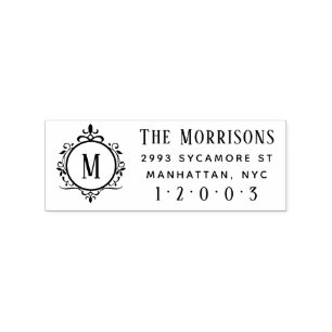 Elegant Art Deco Monogram Family Return Address Rubber Stamp
