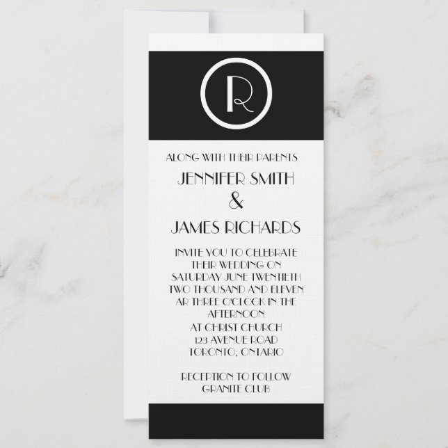 Elegant Art Deco Monogram R Wedding Invitation (Front)