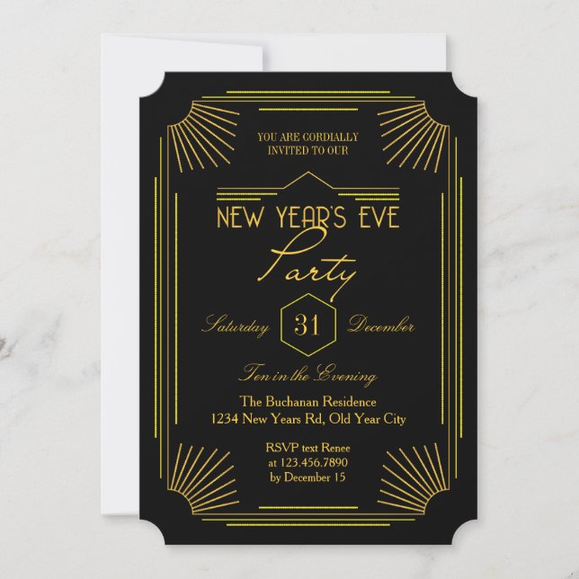 Elegant Art Deco New Year's Eve Party Invitation (Front)