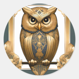 Elegant Art Deco Owl Classic Round Sticker