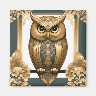 Elegant Art Deco Owl Magnet