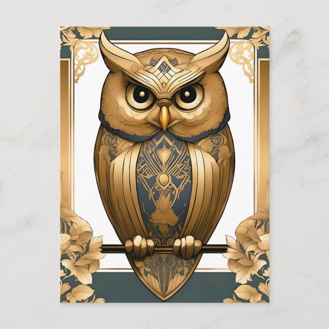 Elegant Art Deco Owl Postcard (Front)