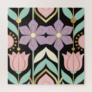 Elegant Art Deco Pastel Floral Pattern Jigsaw Puzzle