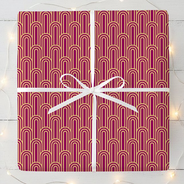 Elegant Art Deco Pattern Arches Pink Gold Chic Wrapping Paper (Creator Uploaded)