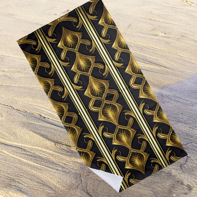 Elegant art deco pattern in black and gold beach towel (Creator Uploaded)