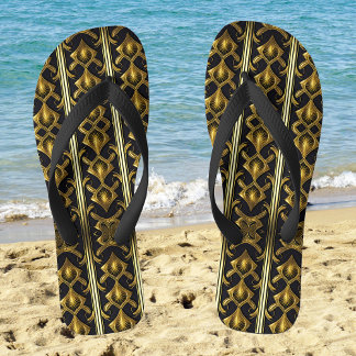Elegant art deco pattern in black and gold thongs