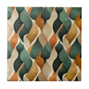 Elegant Art Deco Pattern in Deep Green and Gold Ceramic Tile