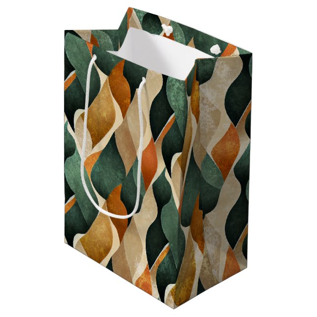 Elegant Art Deco Pattern in Deep Green and Gold Medium Gift Bag (Front Angled)