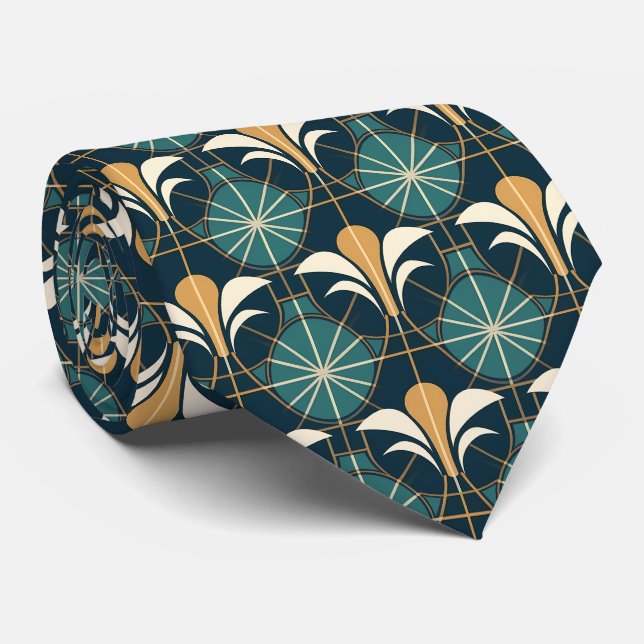 Elegant art deco pattern tiled neck tie  (Rolled)