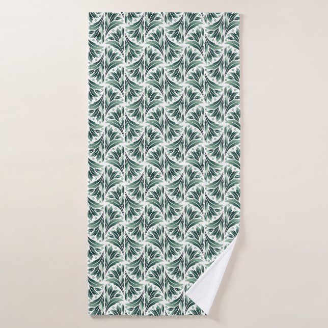 Elegant Art Deco Pattern with Green Foliage Bath Towel Set (Bath Towel)