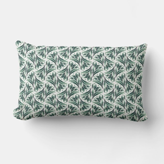 Elegant Art Deco Pattern with Green Foliage Lumbar Cushion (Front)