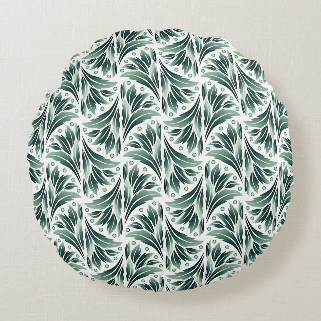 Elegant Art Deco Pattern with Green Foliage Round Cushion (Front)
