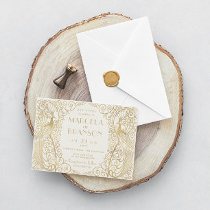 Elegant Art Deco Peacocks Wedding Invitation