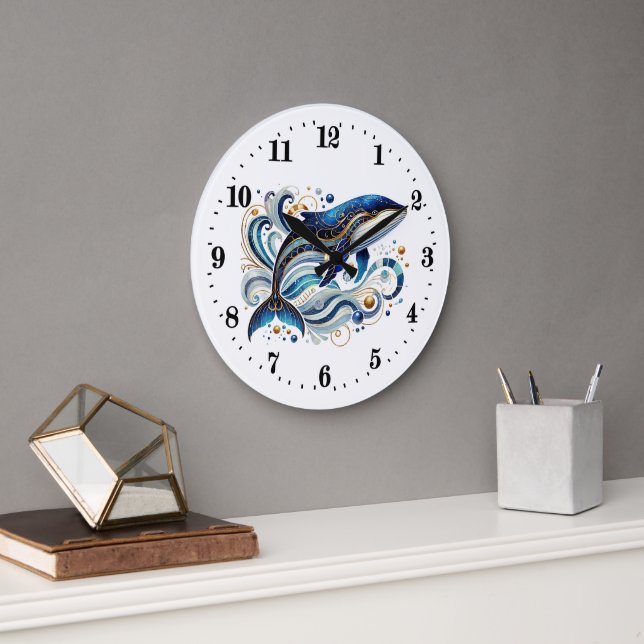 Elegant art deco penguin whale large clock (Office)