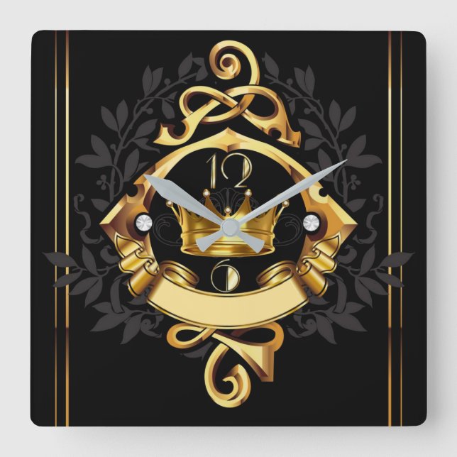 Elegant art deco personalised square wall clock (Front)