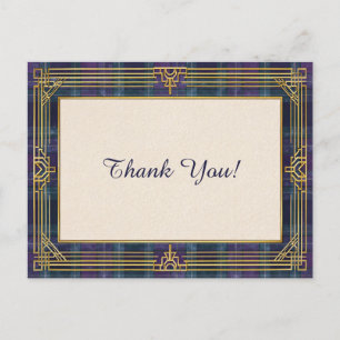 Elegant Art Deco Plaid Thank You Postcard