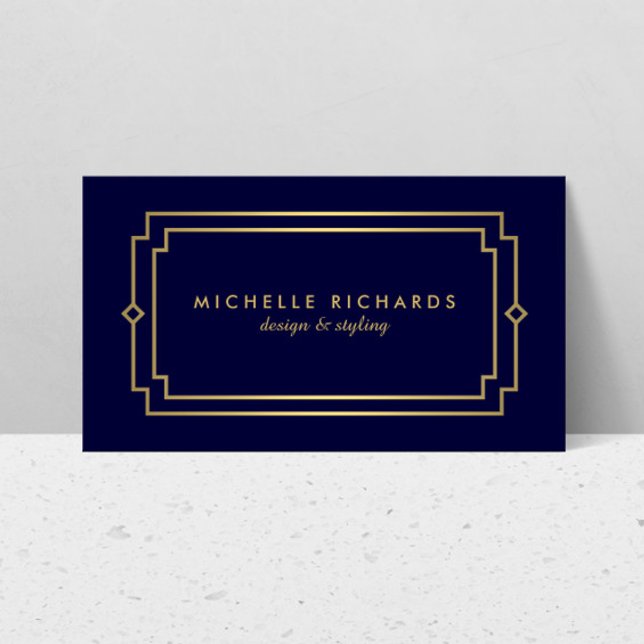 Elegant Art Deco Professional Navy/Gold Business Card (Creator Uploaded)