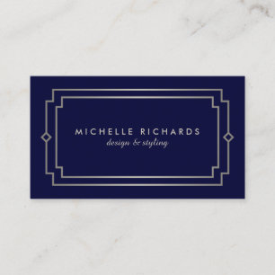 Elegant Art Deco Professional Navy/Silver Business Card