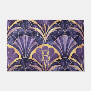 Elegant Art Deco Purple and Gold Monogram Design Doormat