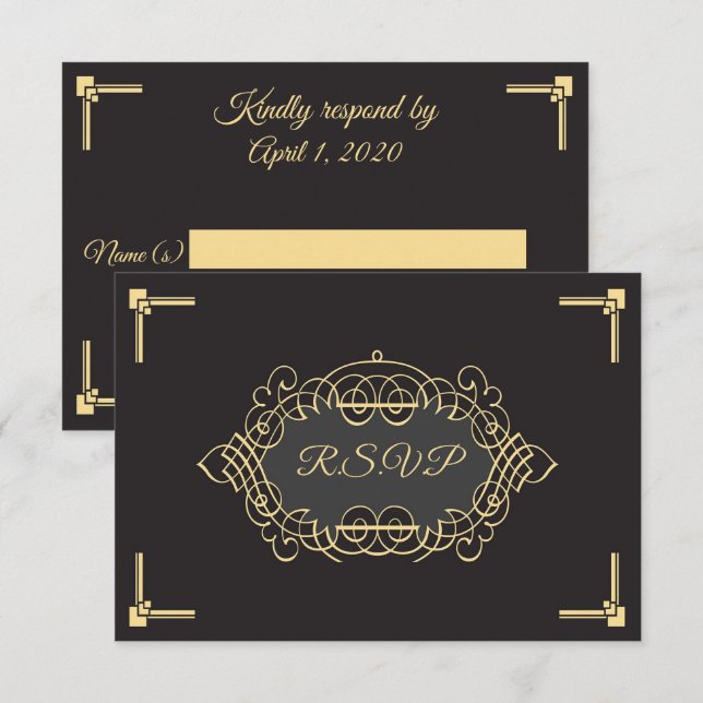 Elegant Art Deco Reception RSVP Card (Front/Back)