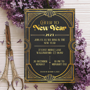 Elegant Art Deco Retro New year Party Holiday Card