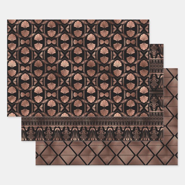 Elegant Art Deco Rose Gold Patterns Wrapping Paper Sheet (Set)