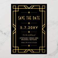 Elegant Art Deco Save the Date Black Gold Card
