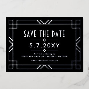 Elegant Art Deco Save the Date Black Silver Card