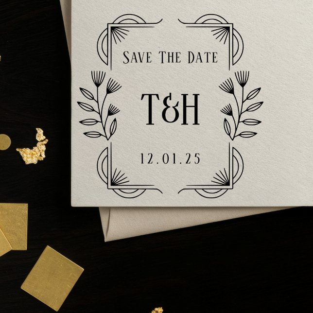 Elegant Art Deco Save The Date Monogram Self-inking Stamp (Creator Uploaded)