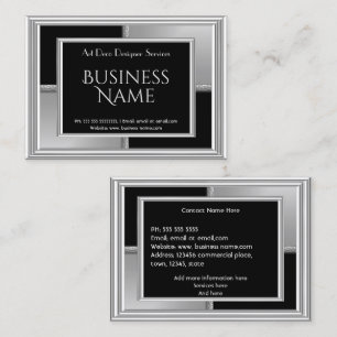 Elegant Art Deco Silver Black Geometrical Metal Business Card