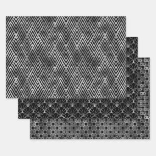 Elegant Art Deco Silver Patterns Wrapping Paper Sheet