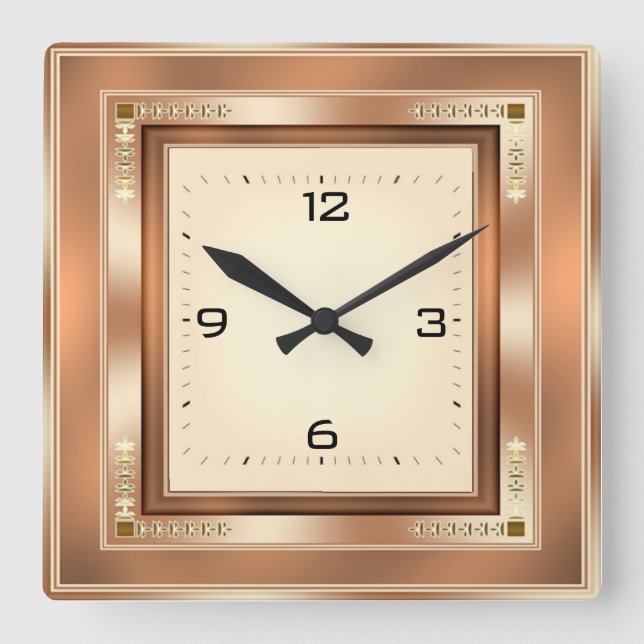 Elegant Art Deco Square Wall Clock (Front)
