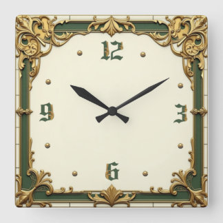 Elegant Art Deco Square Wall Clock