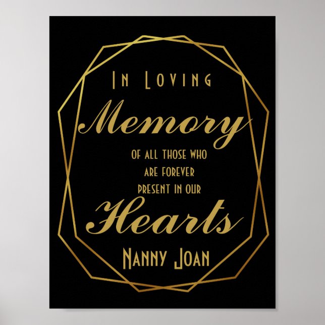 Elegant art deco style Gold Cut In loving memory Poster (Front)