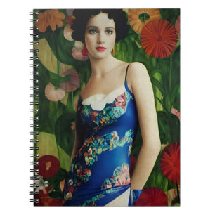 Elegant Art Deco Style Woman wth Large Flowers Art Notebook