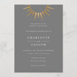 Elegant art deco sun wedding invitation