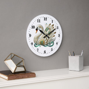Elegant art deco swan large clock
