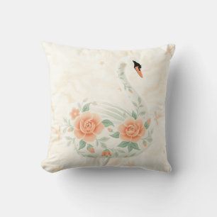 Elegant Art Deco Swan with Floral Patterns Cushion