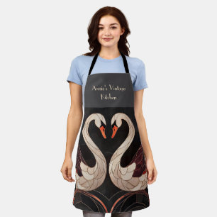 Elegant Art Deco Swans Forming a Heart Apron