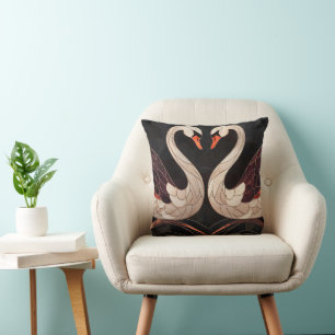 Elegant Art Deco Swans Forming a Heart Cushion