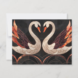 Elegant Art Deco Swans Forming a Heart Postcard