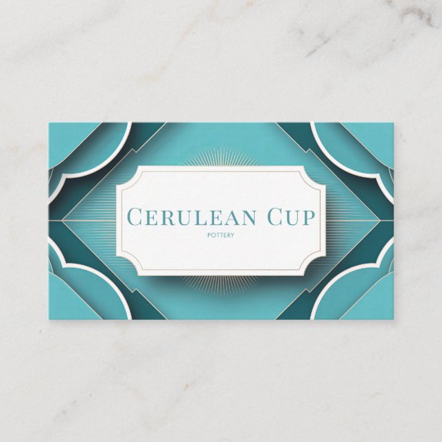 Elegant Art Deco Teal and Gold Business Card (Front)