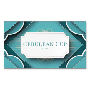 Elegant Art Deco Teal Gold Geometric Magnetic Business Card